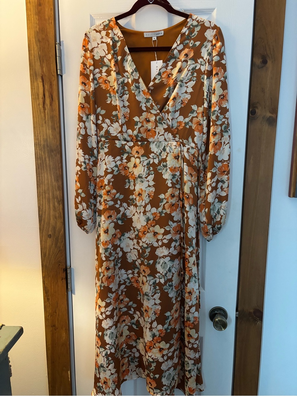 Floral Wrap Dress - Rust Orange Floral - Picture 2 of 3